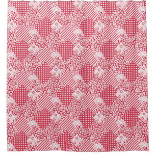 Rood en wit patchwork boeren- douchegordijn