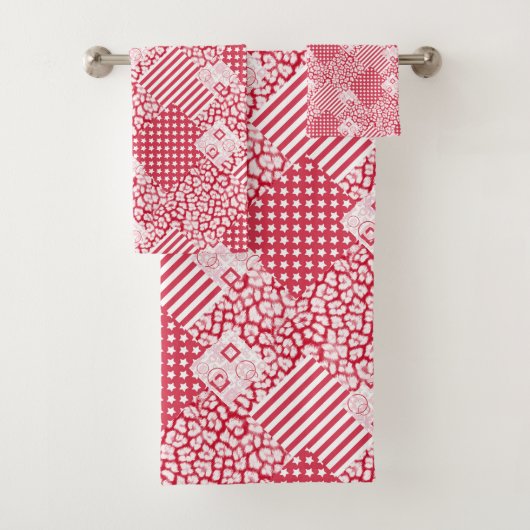 Rood en wit patchwork boerenstijl bad handdoek (Insitu)