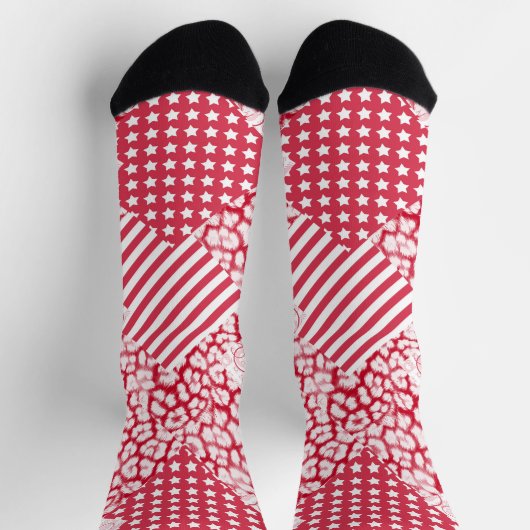 Rood en wit patchwork landelijk sokken (Top)