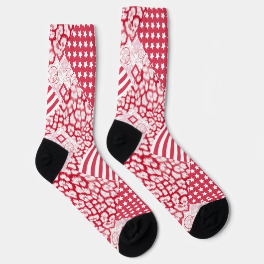 Rood en wit patchwork landelijk sokken (Rechts)