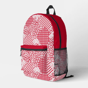 Rood en wit patchwork rustiek bedrukte rugzak