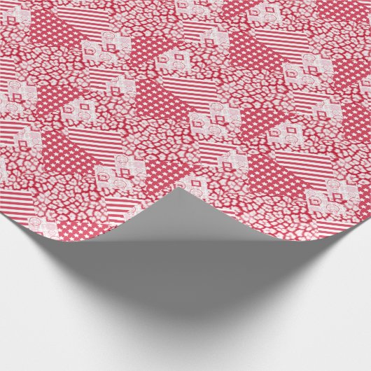 Rood en wit patchwork rustiek cadeaupapier (Hoek)