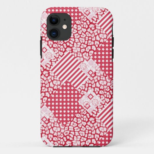 Rood en wit patchwork rustiek Case-Mate iPhone case (Achterkant)