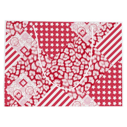 Rood en wit patchwork rustiek groot cadeauzakje (Achterkant)