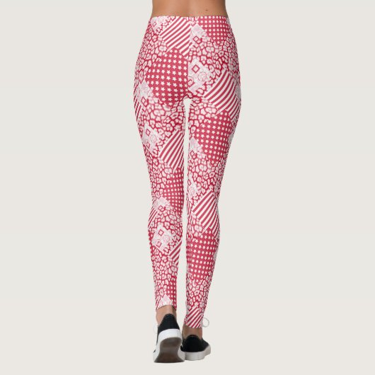 Rood en wit patchwork rustiek leggings (Achterkant)