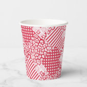 Rood en wit patchwork rustiek papieren bekers (Achterkant)