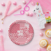 Rood en wit patchwork rustiek papieren bordje (Feest)