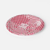 Rood en wit patchwork rustiek papieren bordje (Gekanteld)
