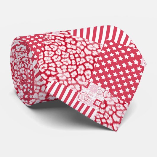 Rood en wit patchwork rustiek stropdas (Opgerold)