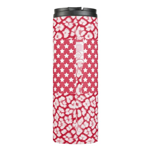 Rood en wit patchwork rustiek thermosbeker (Achterkant)