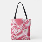 Rood en wit patchwork rustiek tote bag (Achterkant)