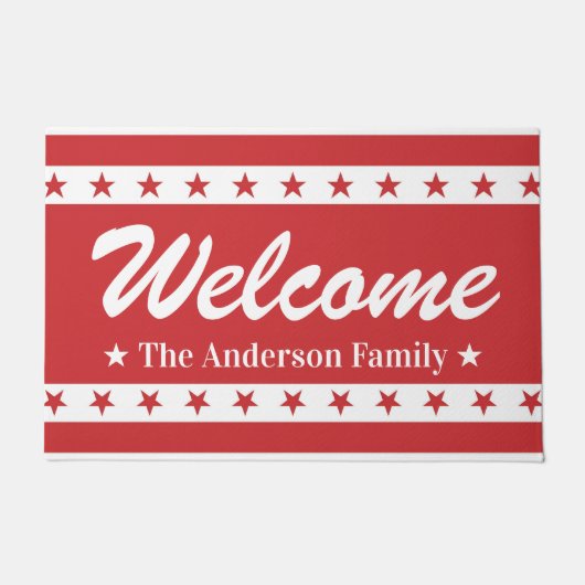 Rood en Wit Patriottische Sterren Aangepaste Naam Deurmat (Voorkant)