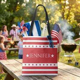 Rood en Wit Patriottische Sterren en Strepen Maatw Tote Bag