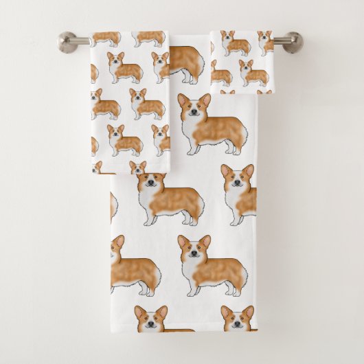 Rood en wit Pembroke Welsh Corgi Dog Art Pattern Bad Handdoek (Insitu)