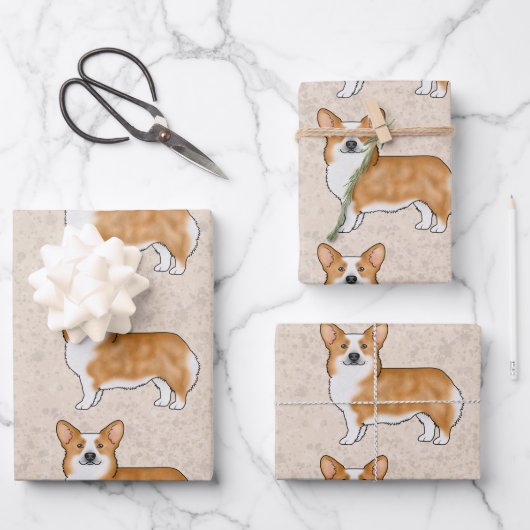 Rood en wit Pembroke Welsh Corgi Dog Art Pattern Inpakpapier Vel (Voorkant)