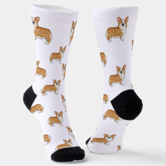 Rood en wit Pembroke Welsh Corgi Dog Art Pattern Sokken (Gebogen)