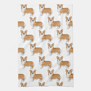 Rood en wit Pembroke Welsh Corgi Dog Art Pattern Theedoek