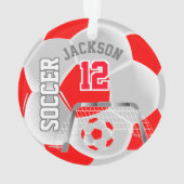 Rood en wit personaliseer Voetbal Ornament (achterkant)