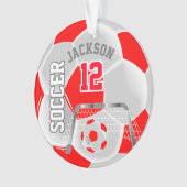 Rood en wit personaliseer Voetbal Ornament (voorkant)