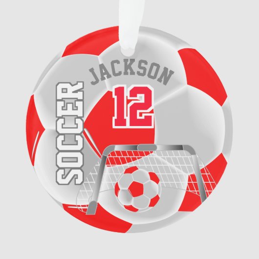 Rood en wit personaliseer Voetbal Ornament (voorkant)