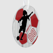 Rood en wit personaliseren Meisje Voetbalspeler Ornament (voorkant)