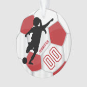 Rood en wit personaliseren Meisje Voetbalspeler Ornament (voorkant)