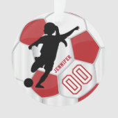 Rood en wit personaliseren Meisje Voetbalspeler Ornament (voorkant)