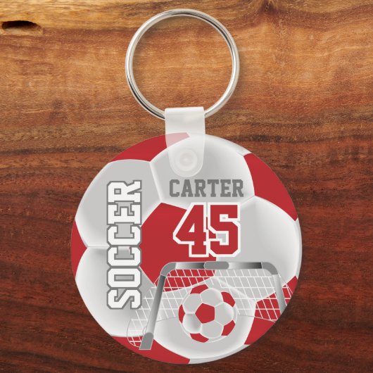 Rood en wit personaliseren Voetbal ⚽ 💖 Sleutelhanger (Achterkant)