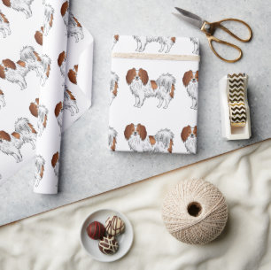 Rood en wit Phalène Speelgoedras Hond Patroon Cadeaupapier