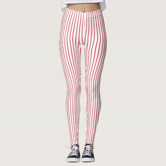 Rood en wit Pinstripe Leggings (Voorkant)