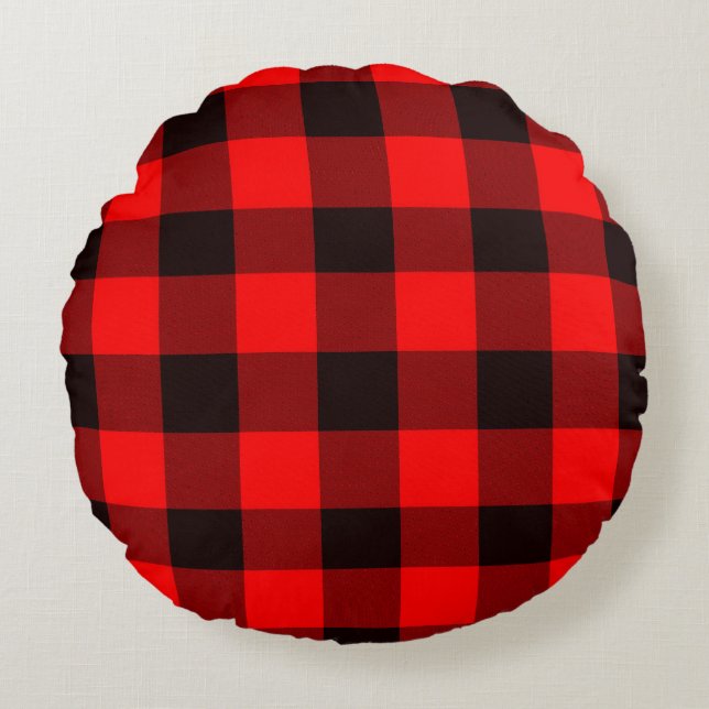 Rood en wit plaid rond kussen (Voorkant)