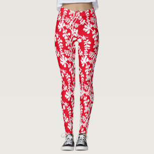 Rood en wit Plant patroon herhalen Leggings