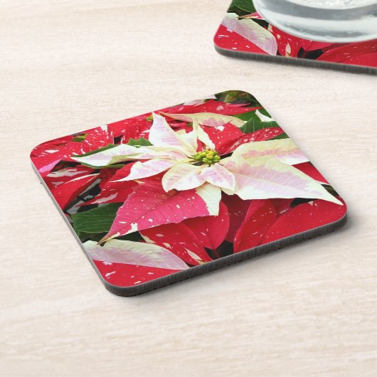 Rood en wit poinsettia Holiday Beverage Coaster Bier Onderzetter (Linkerzijde)