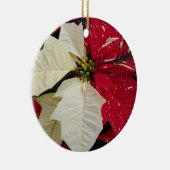 Rood en wit Poinsettia Holiday Keramisch Ornament (Rechts)