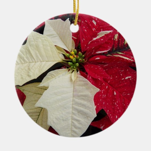 Rood en wit Poinsettia Holiday Keramisch Ornament (Voorkant)