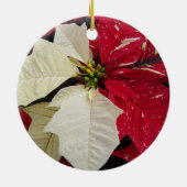 Rood en wit Poinsettia Holiday Keramisch Ornament (Achterkant)