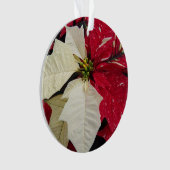 Rood en wit Poinsettia Holiday Ornament (voorkant)
