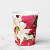 Rood en wit Poinsettia Holiday Papieren Bekers (Achterkant)