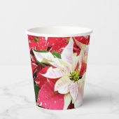Rood en wit Poinsettia Holiday Papieren Bekers (Voorkant)
