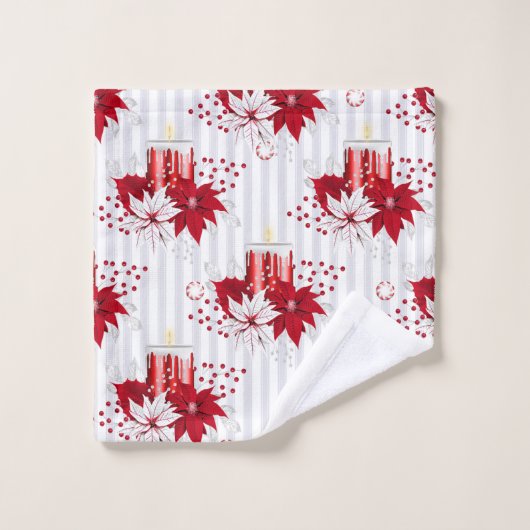 Rood en wit Poinsettia Kerstmis Bad Handdoek (Wasdoekje)