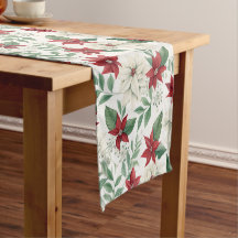 Rood en wit Poinsettia Kersttafel Runner