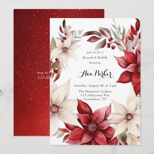 Rood en Wit Poinsettia Krans Vrijgezellenfeest Kaart (Voorkant / Achterkant)