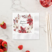 Rood en Wit Poinsettia Krans Waterverf Bruiloft Servet (Insitu)