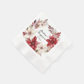 Rood en Wit Poinsettia Krans Waterverf Bruiloft Servet (Hoek)
