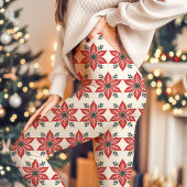 Rood en wit Poinsettia Patroon Kerstmis Leggings