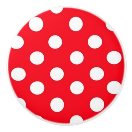 Rood- en wit pokadopatroon keramische knop (Voorkant)