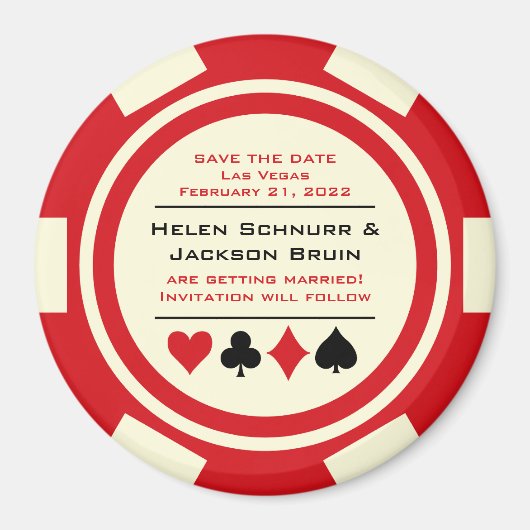 Rood en Wit Poker Chip Casino Opslaan De Datum Magneet (Voorkant)