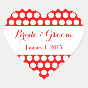 Rood en Wit Polka Dot Bruiloft Hart Sticker