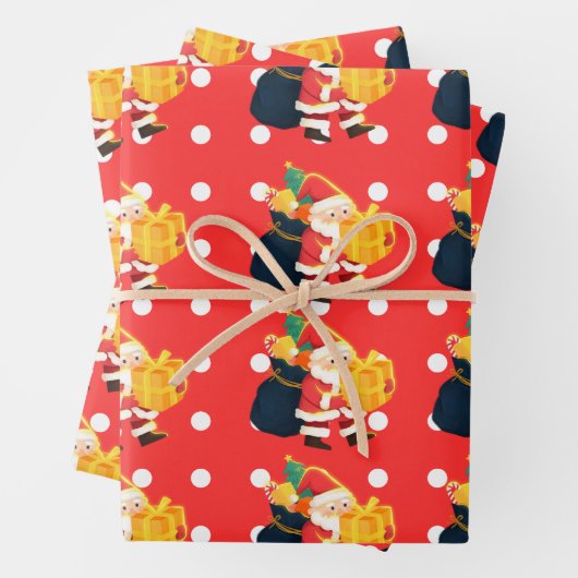 Rood en wit Polka Dot Holly Jolly Santa Pattern Inpakpapier Vel (In situ)