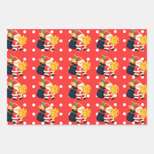Rood en wit Polka Dot Holly Jolly Santa Pattern Inpakpapier Vel (Voorkant)
